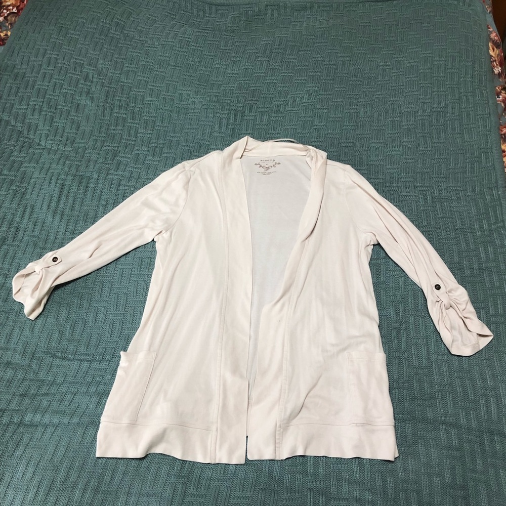 Cream waterfall 3/4 rolled button sleeve cardigan